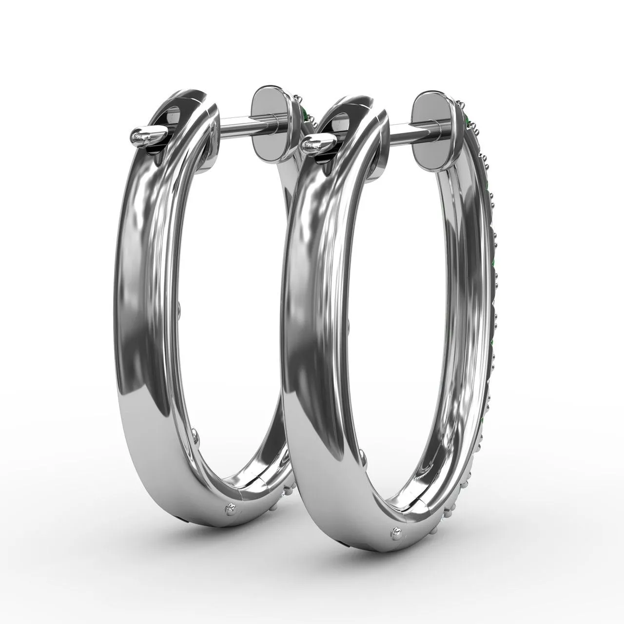 Diamond & Emerald Hoop Earrings in 14K White Gold