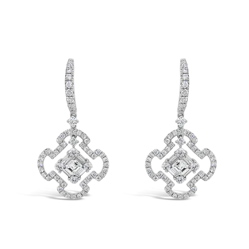 Diamond Dangle Clover Earrings