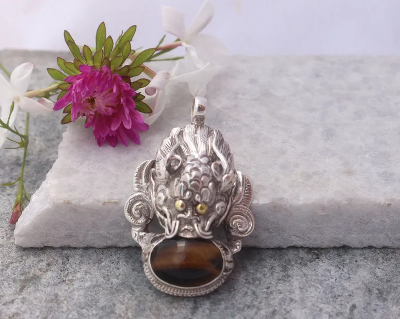 Dragon Head Tiger Eye Sterling Silver Pendant