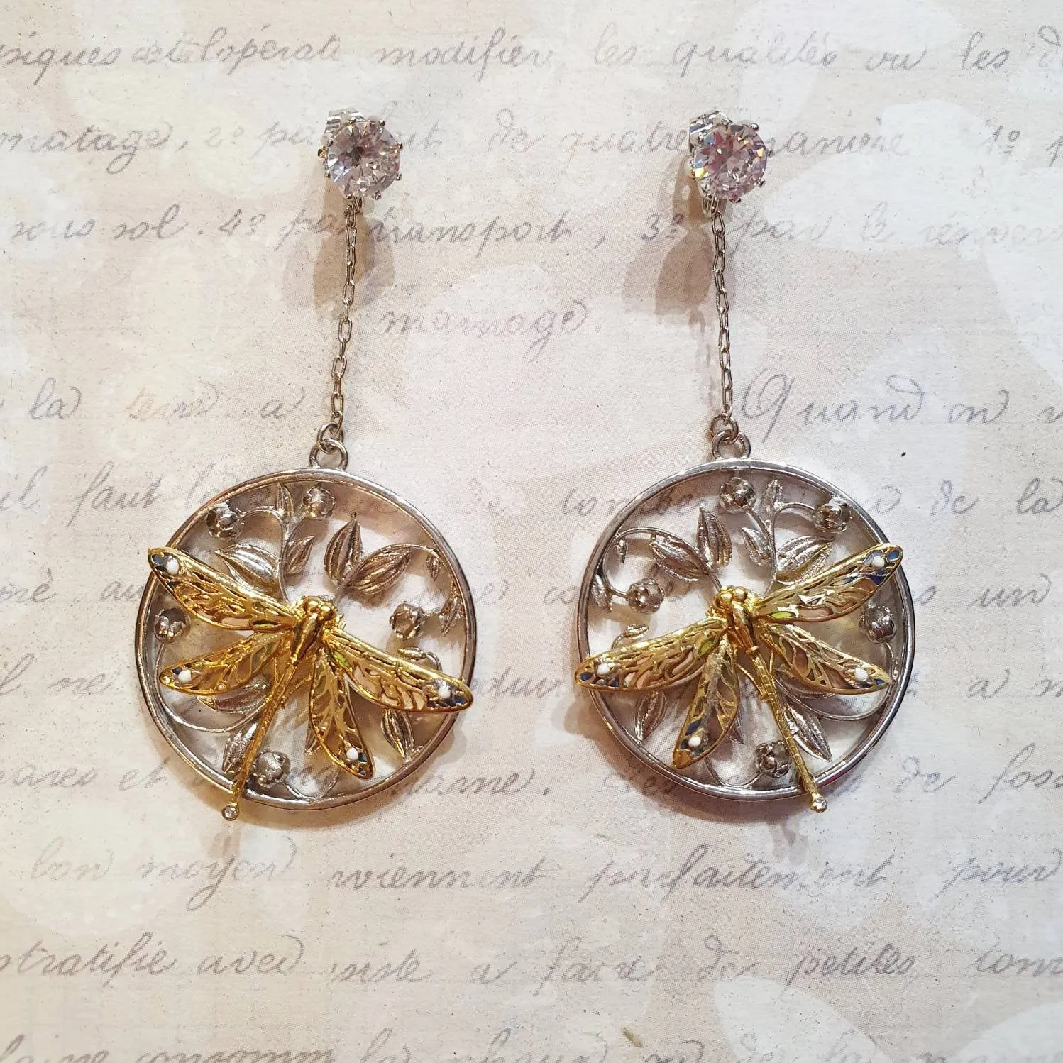 Dragonfly Earrings by Bill Skinner Enamel silver Gold Art Nouveau style