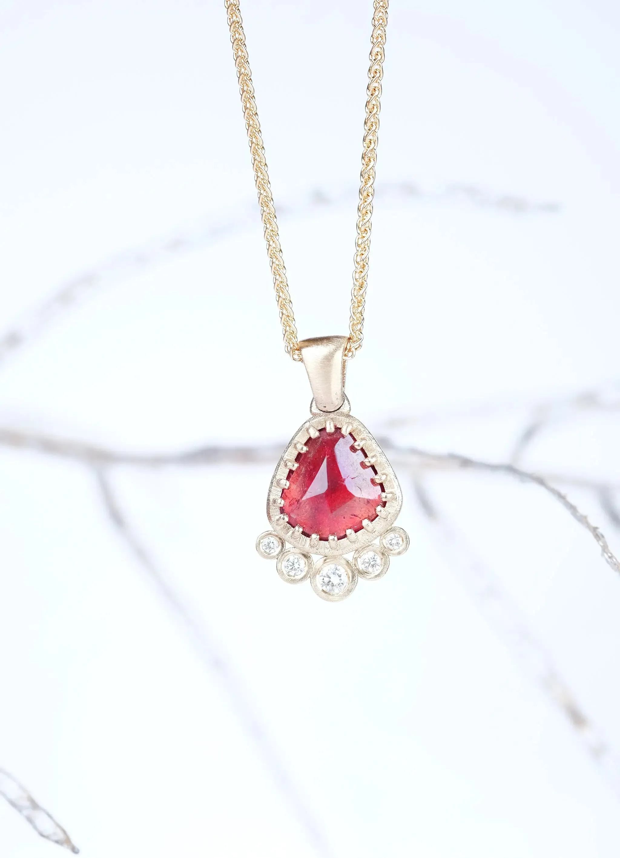 Dusky Pink/Orange Tourmaline & 9ct Yellow Gold Pendant