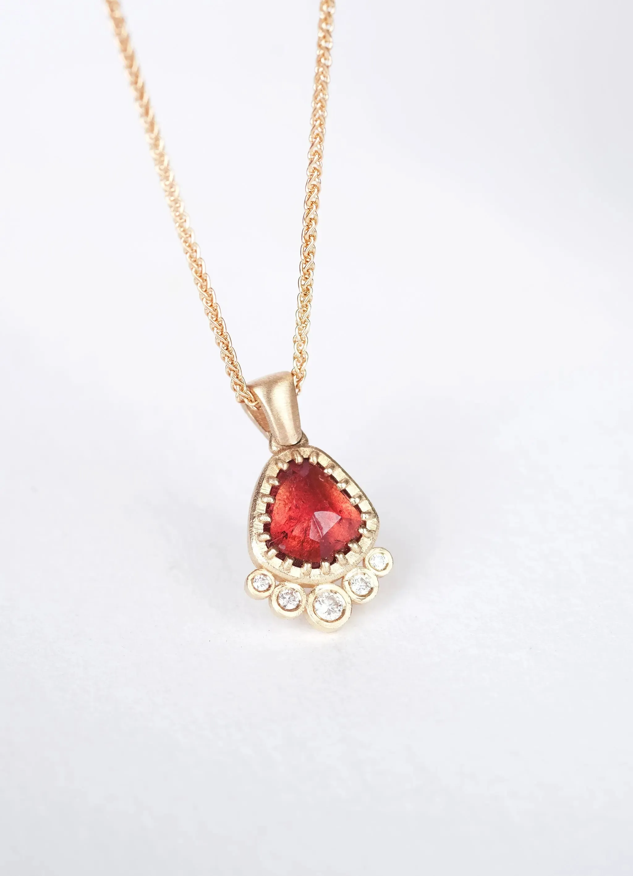 Dusky Pink/Orange Tourmaline & 9ct Yellow Gold Pendant