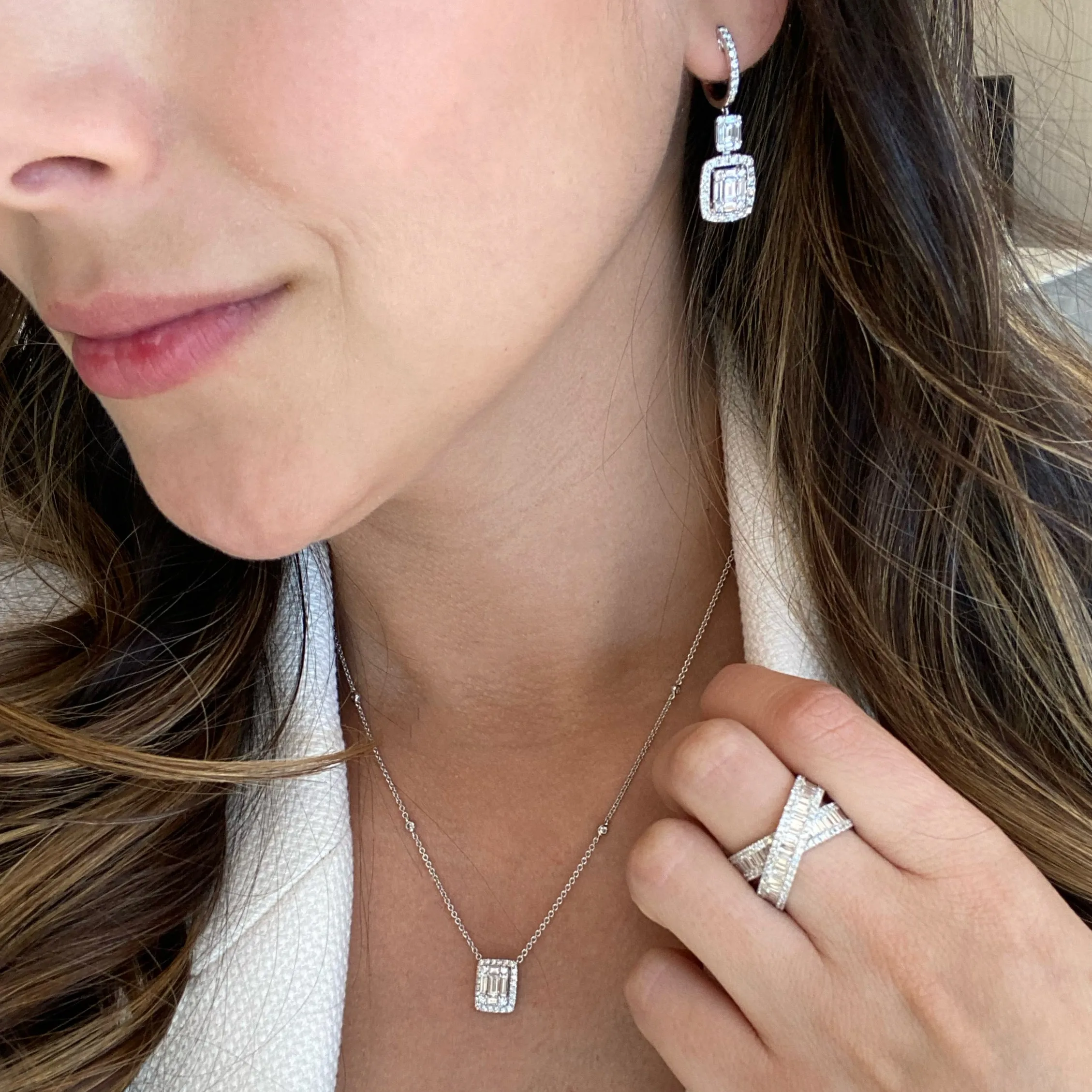 Emerald-Cut Diamond Illusion Dangle Earrings