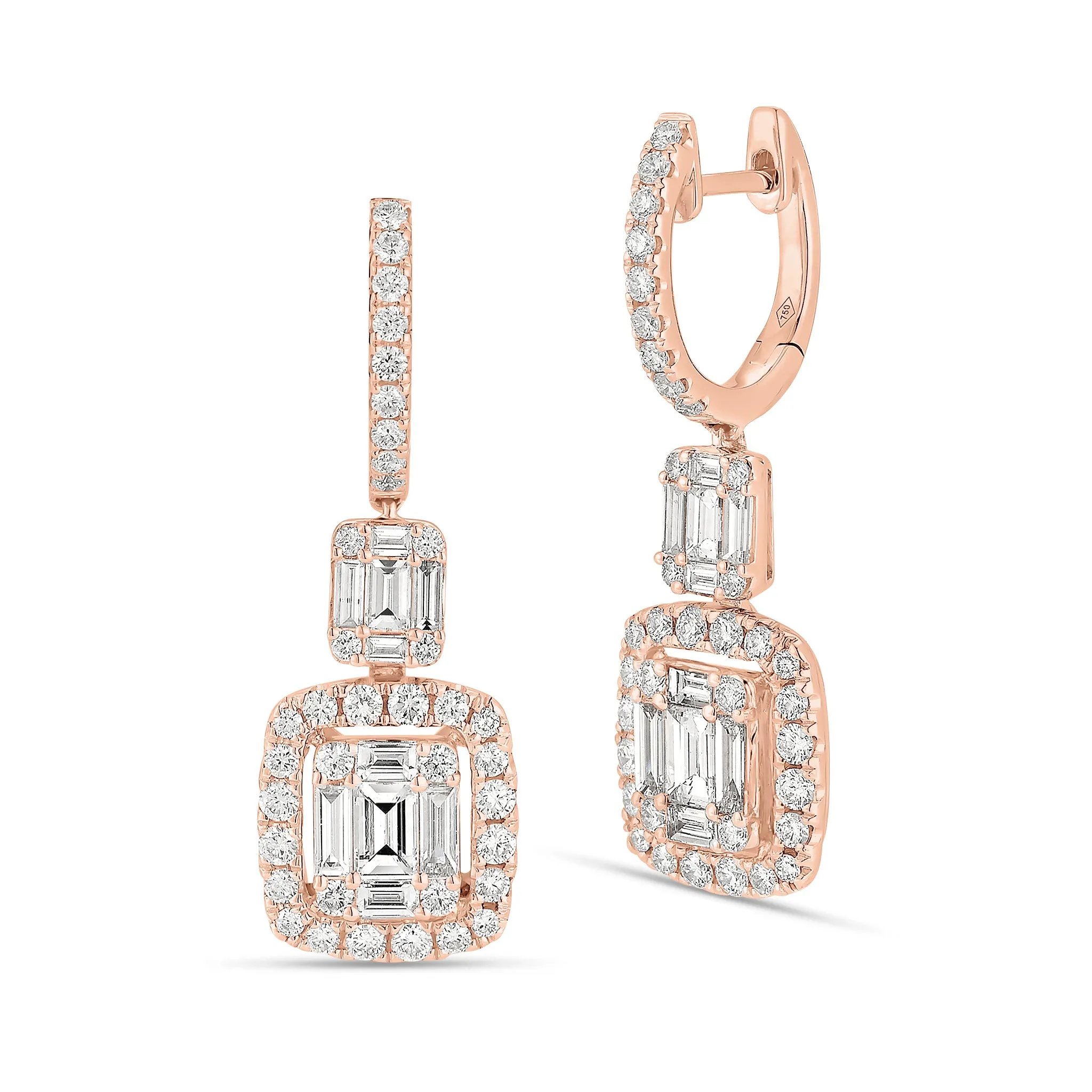 Emerald-Cut Diamond Illusion Dangle Earrings
