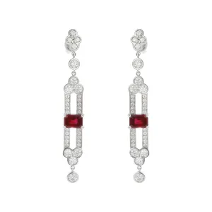 Emerald-cut Ruby and Diamond Lace Drop Earrings