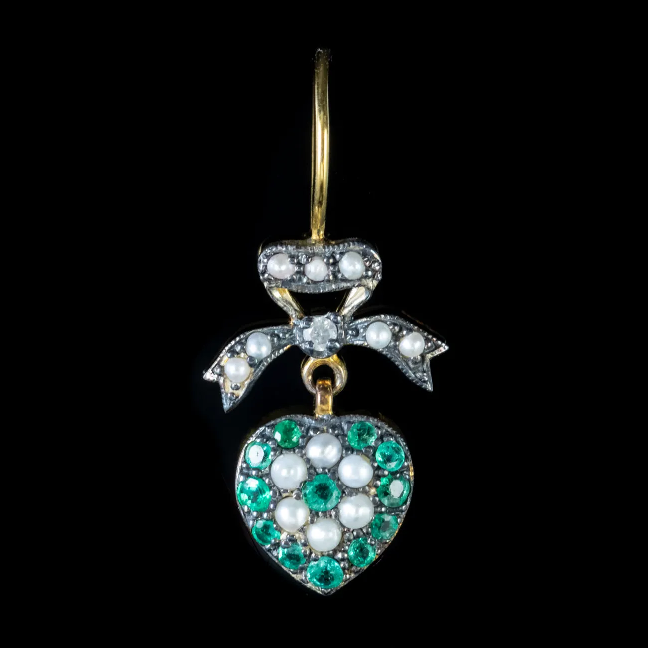 Emerald Heart Earrings Pearl Diamond 18Ct Gold On Silver