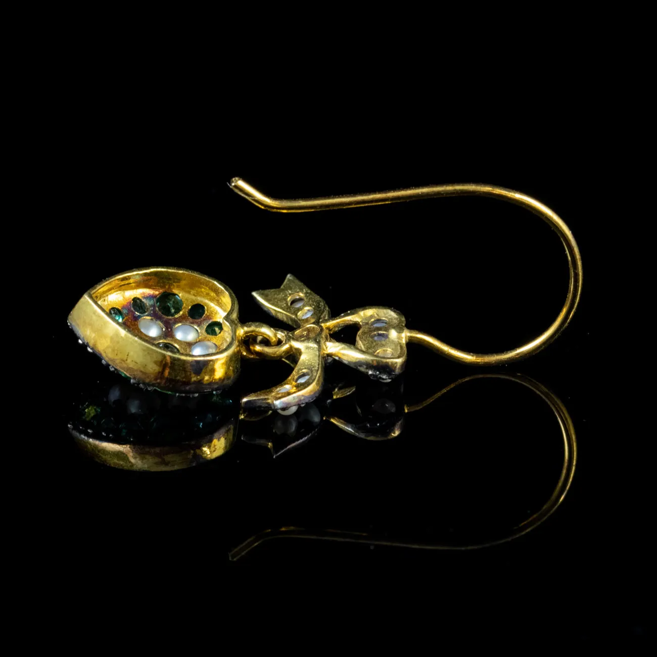 Emerald Heart Earrings Pearl Diamond 18Ct Gold On Silver