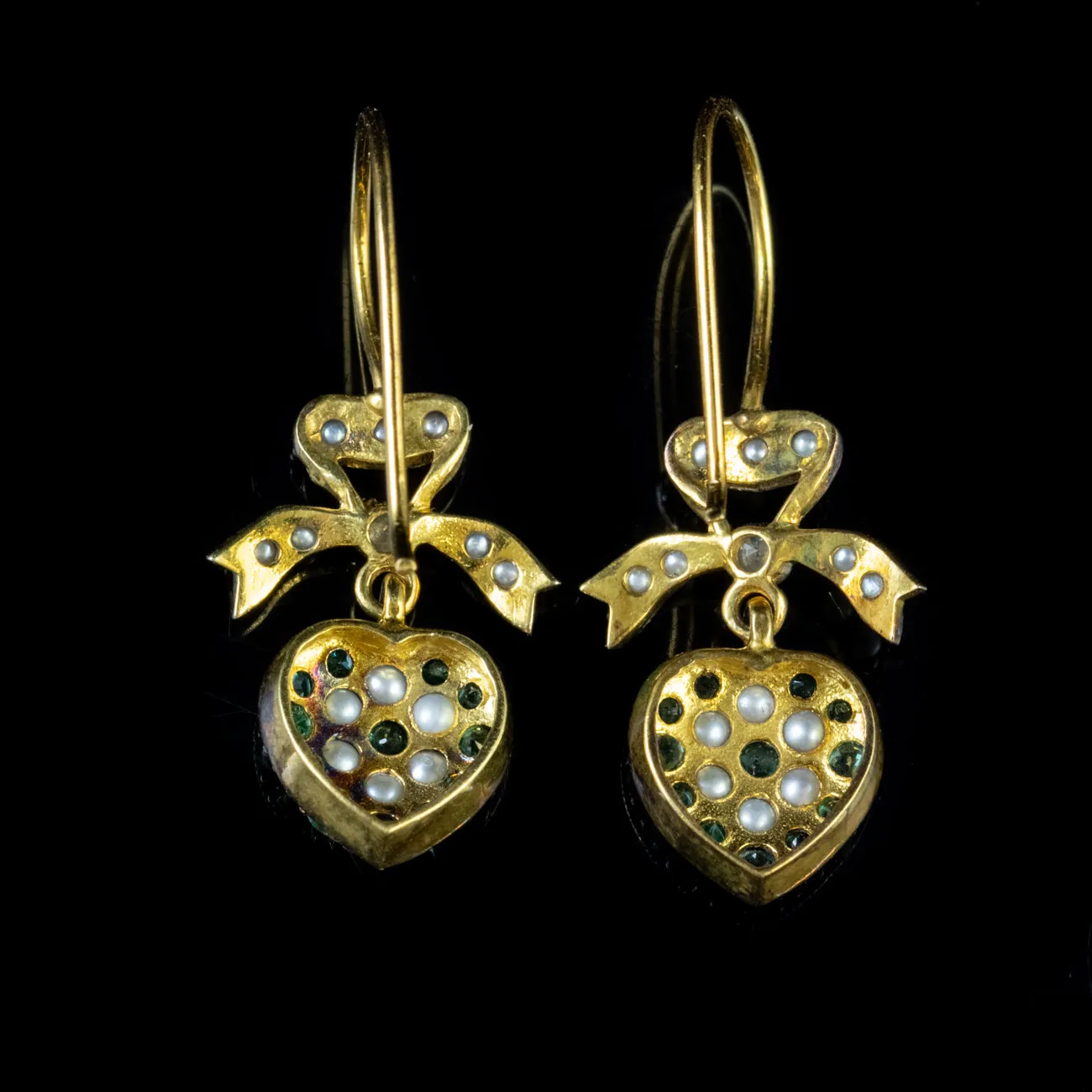 Emerald Heart Earrings Pearl Diamond 18Ct Gold On Silver