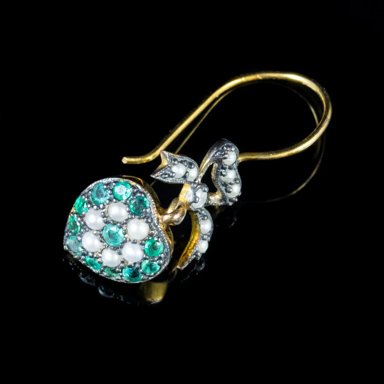 Emerald Heart Earrings Pearl Diamond 18Ct Gold On Silver