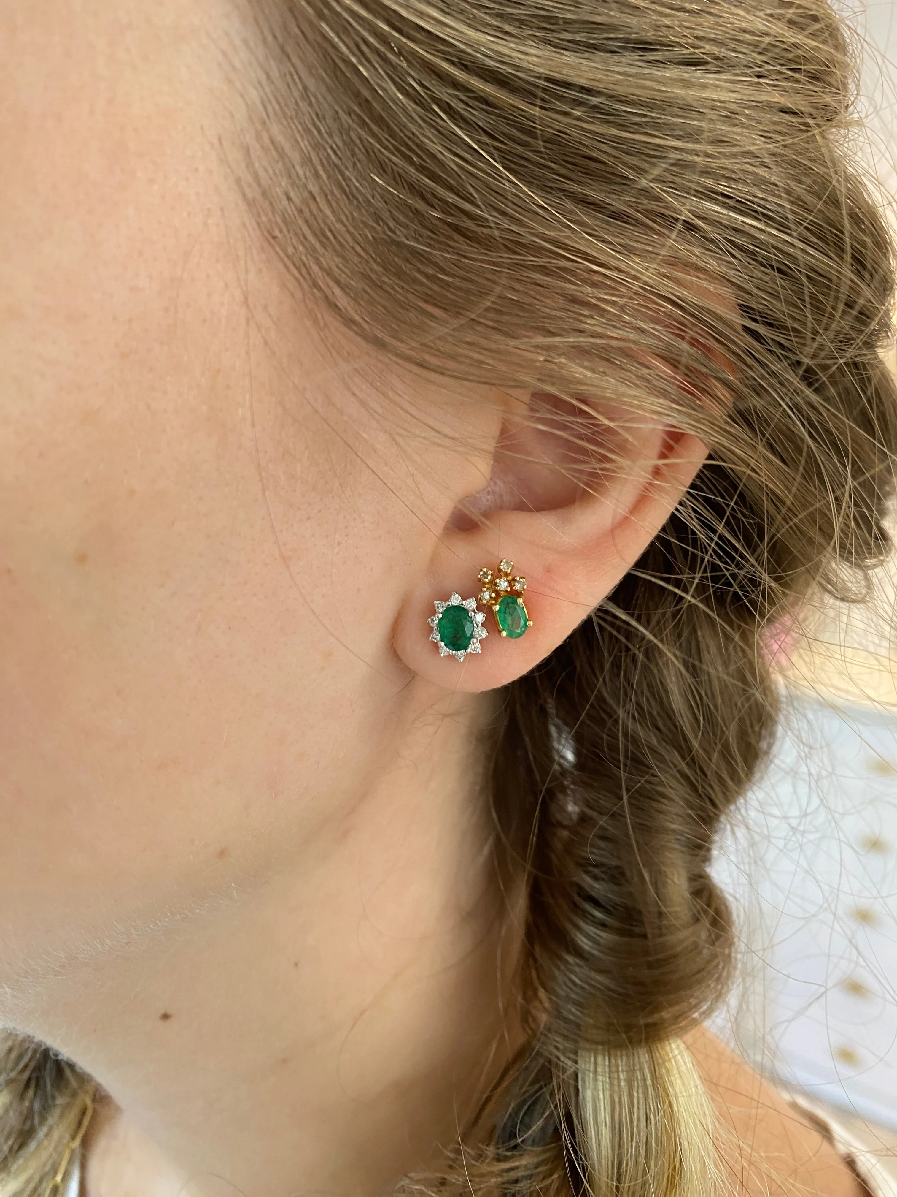 Emerald Studs with Diamond Starburst Halo