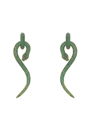 Emerald Zircon Anaconda Yellow Gold Drop Earrings | Latelita