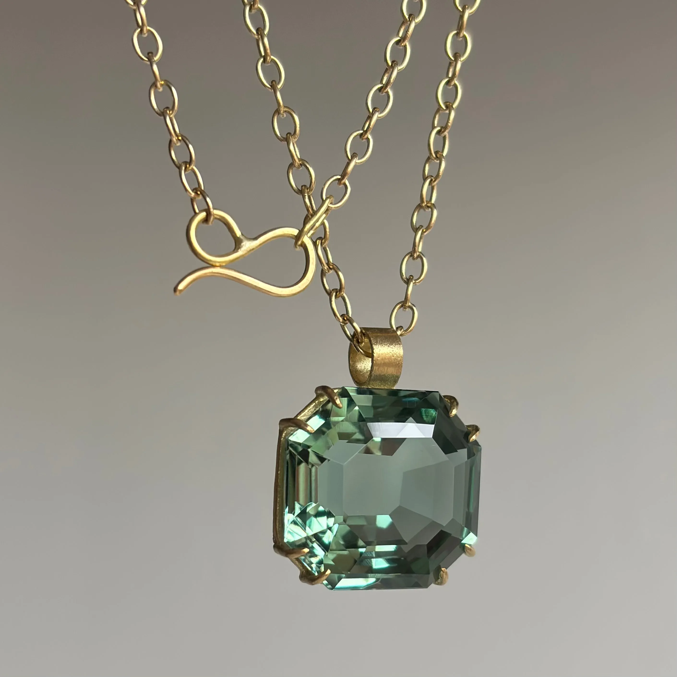 Faceted Green Amethyst Emerald Cut Pendant