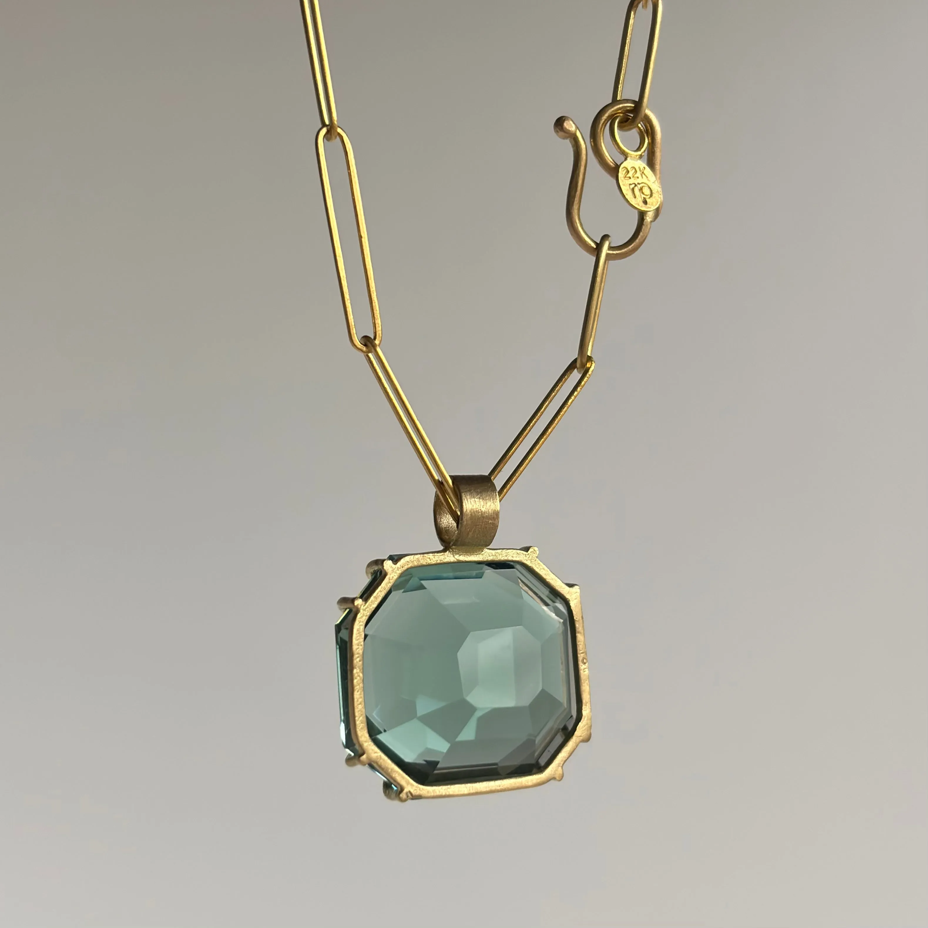 Faceted Green Amethyst Emerald Cut Pendant