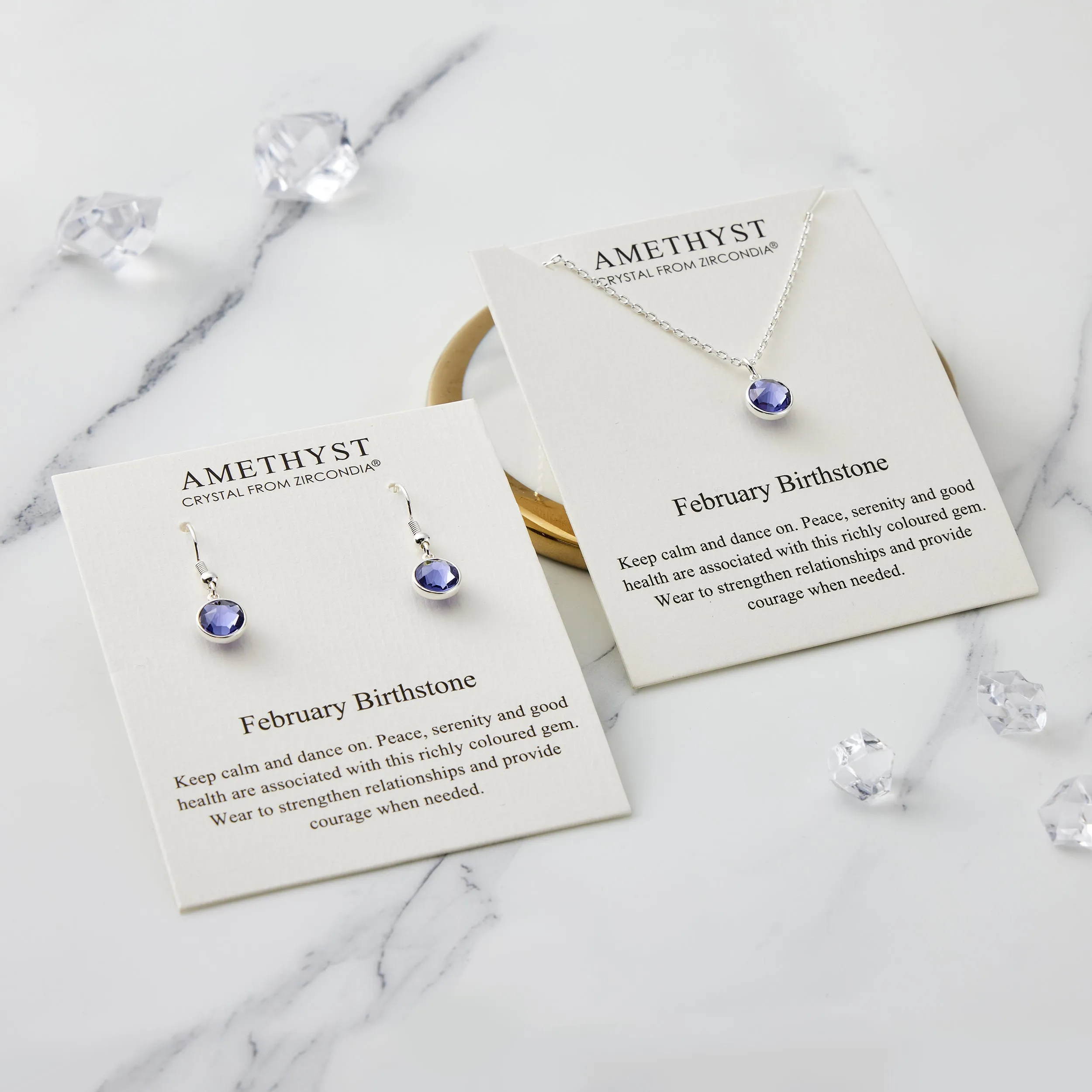 February (Amethyst) Birthstone Necklace & Drop Earrings Set Created with Zircondia® Crystals