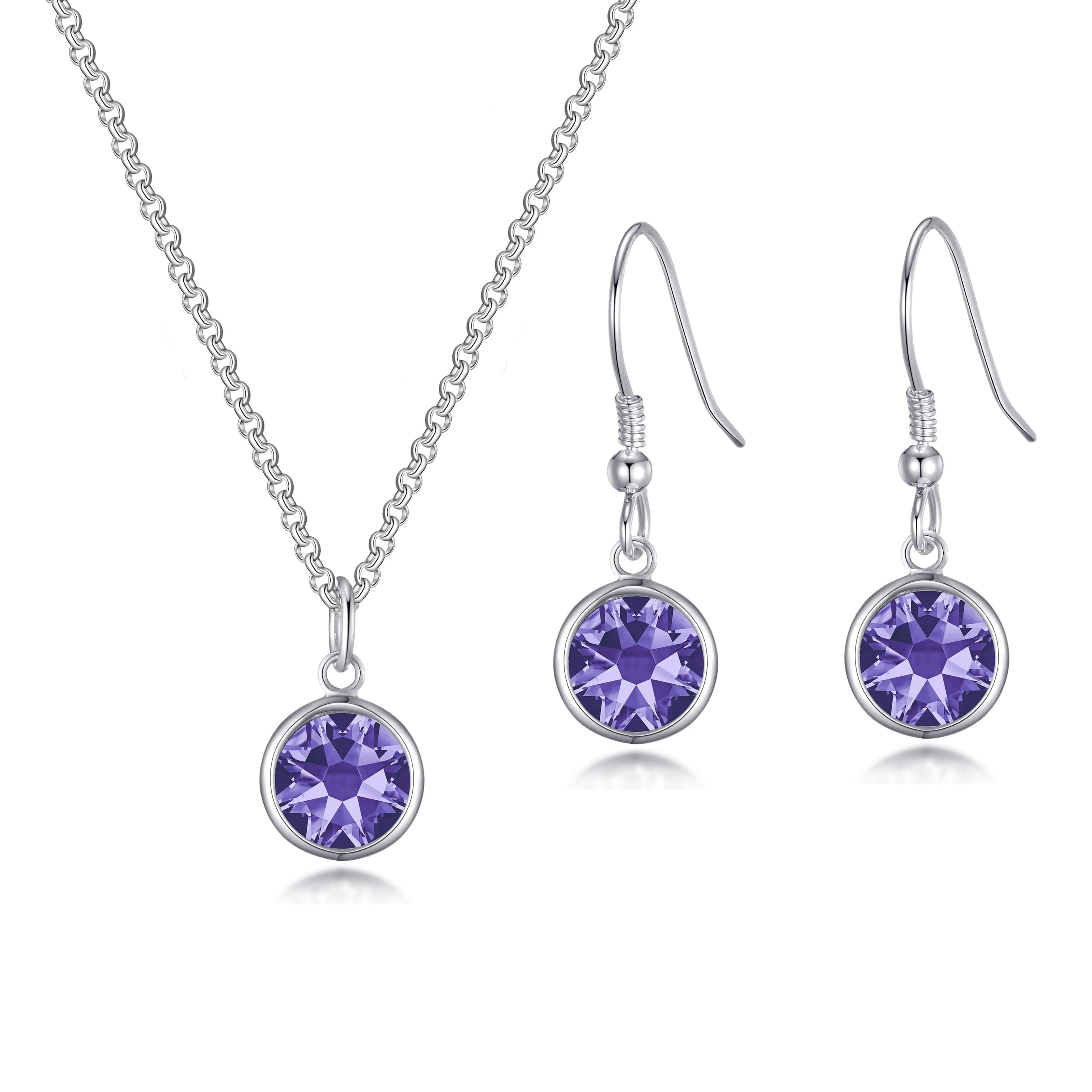 February (Amethyst) Birthstone Necklace & Drop Earrings Set Created with Zircondia® Crystals