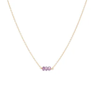 February Birthstone Three Gem Necklace with Faceted Amethyst