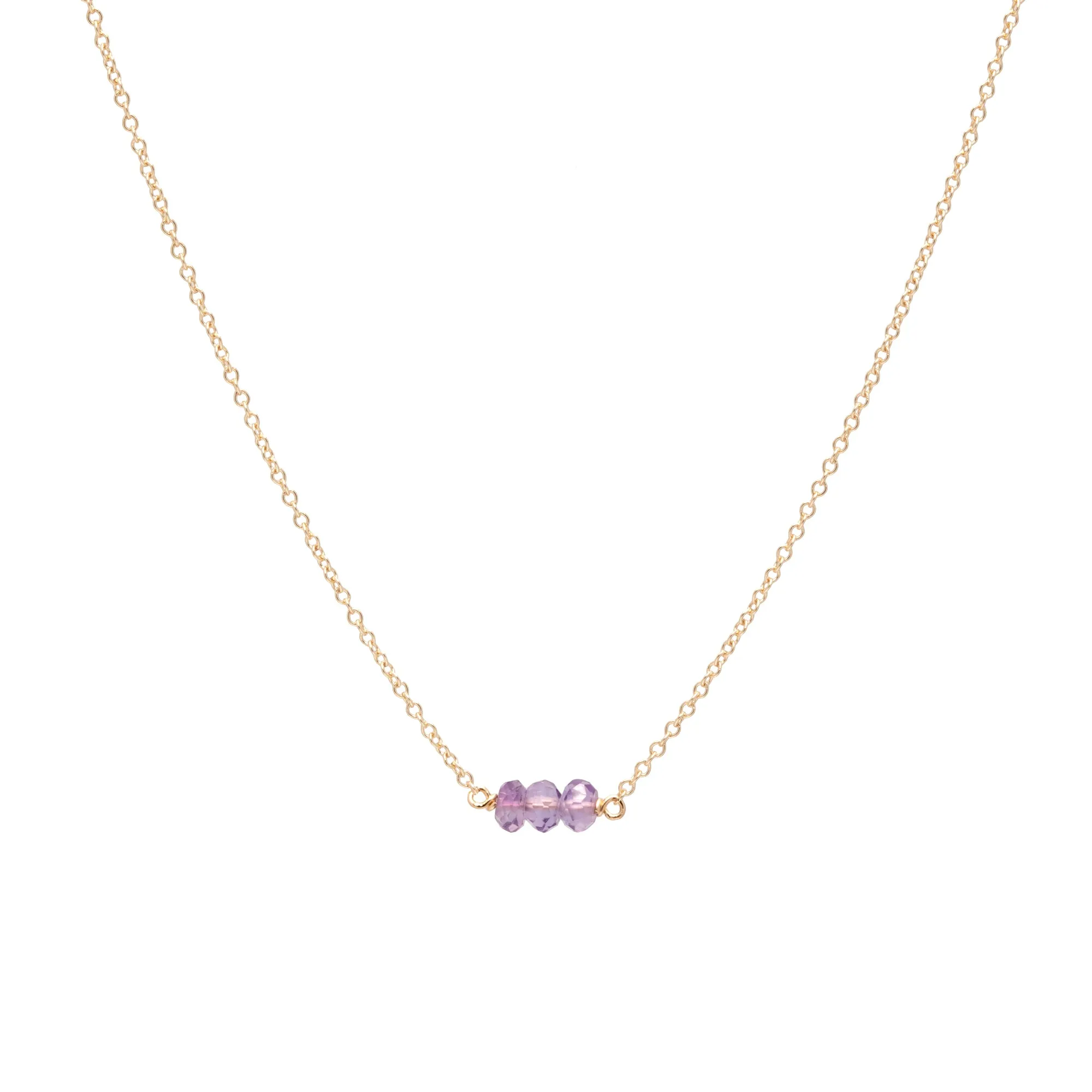 February Birthstone Three Gem Necklace with Faceted Amethyst