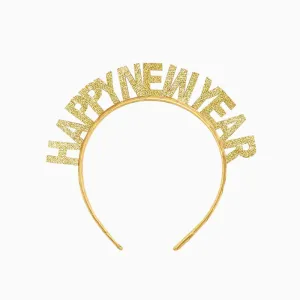 Feliz ano novo tiara básica com glitter dourado