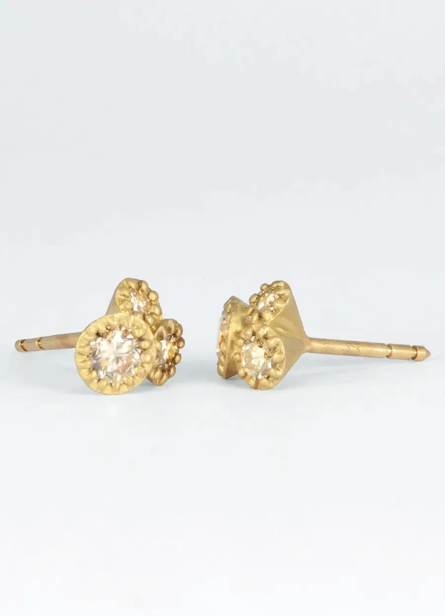 Fiori Tri-Set Champagne Diamond 9ct Yellow Gold Studs