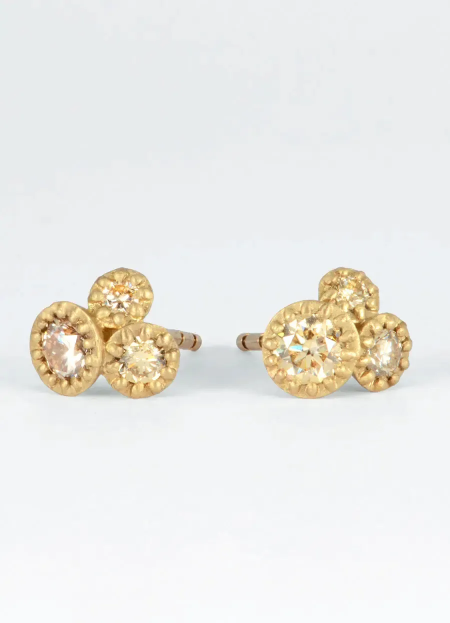 Fiori Tri-Set Champagne Diamond 9ct Yellow Gold Studs