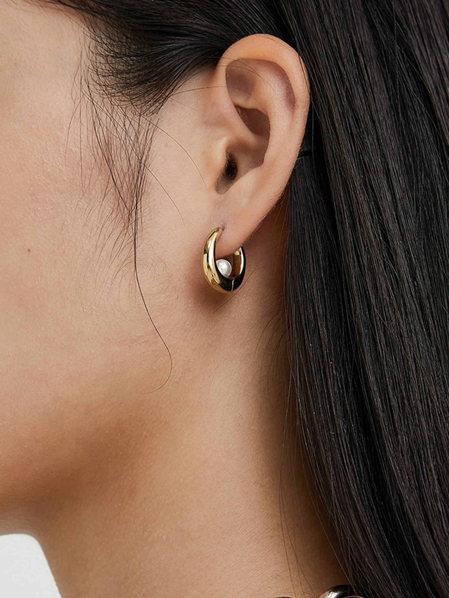 Floating Pearl Hoop Earring