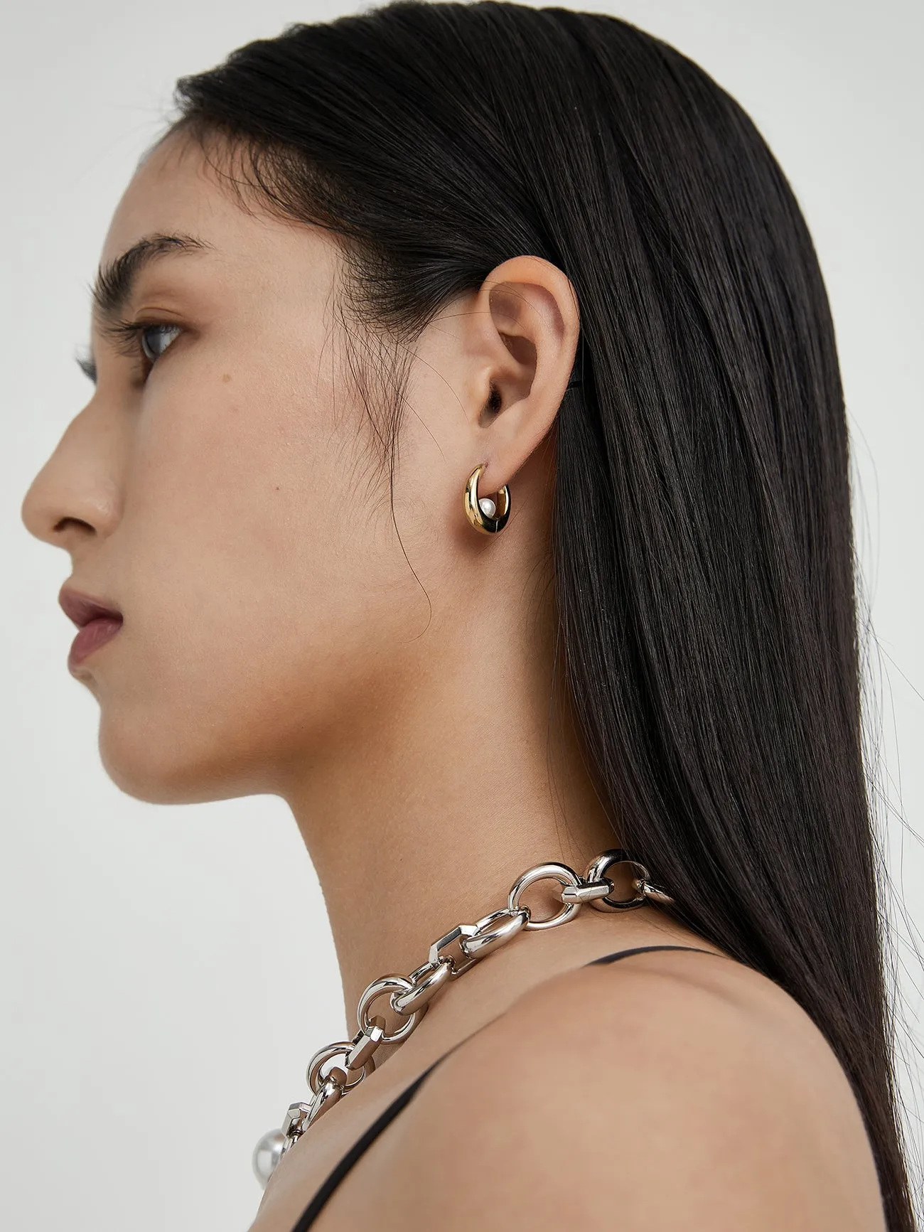 Floating Pearl Hoop Earring