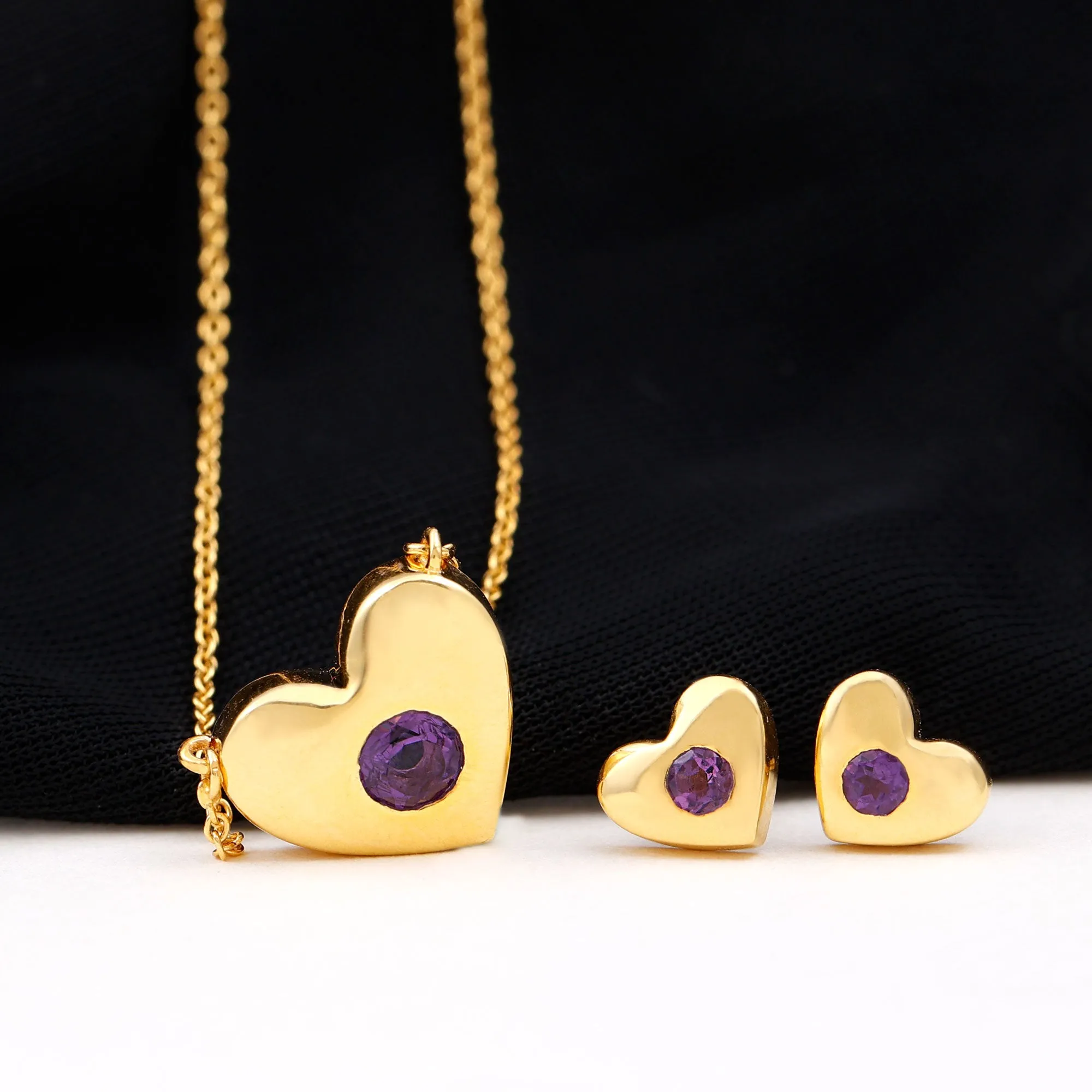 Flush Set Amethyst Heart Jewelry Set