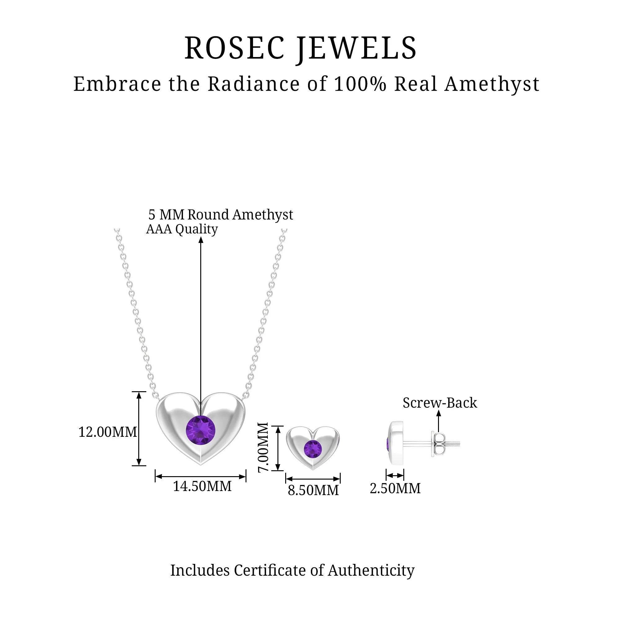Flush Set Amethyst Heart Jewelry Set