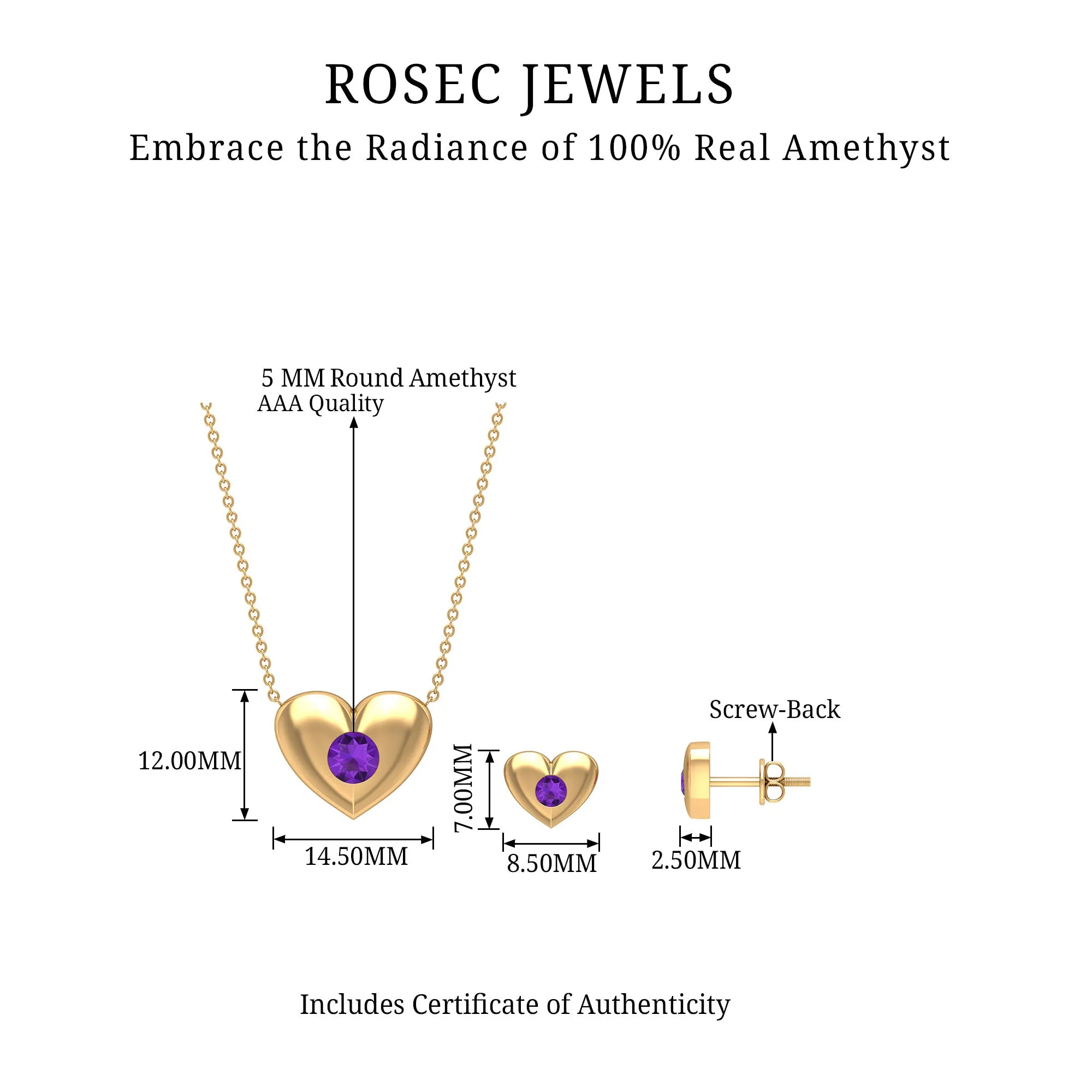 Flush Set Amethyst Heart Jewelry Set