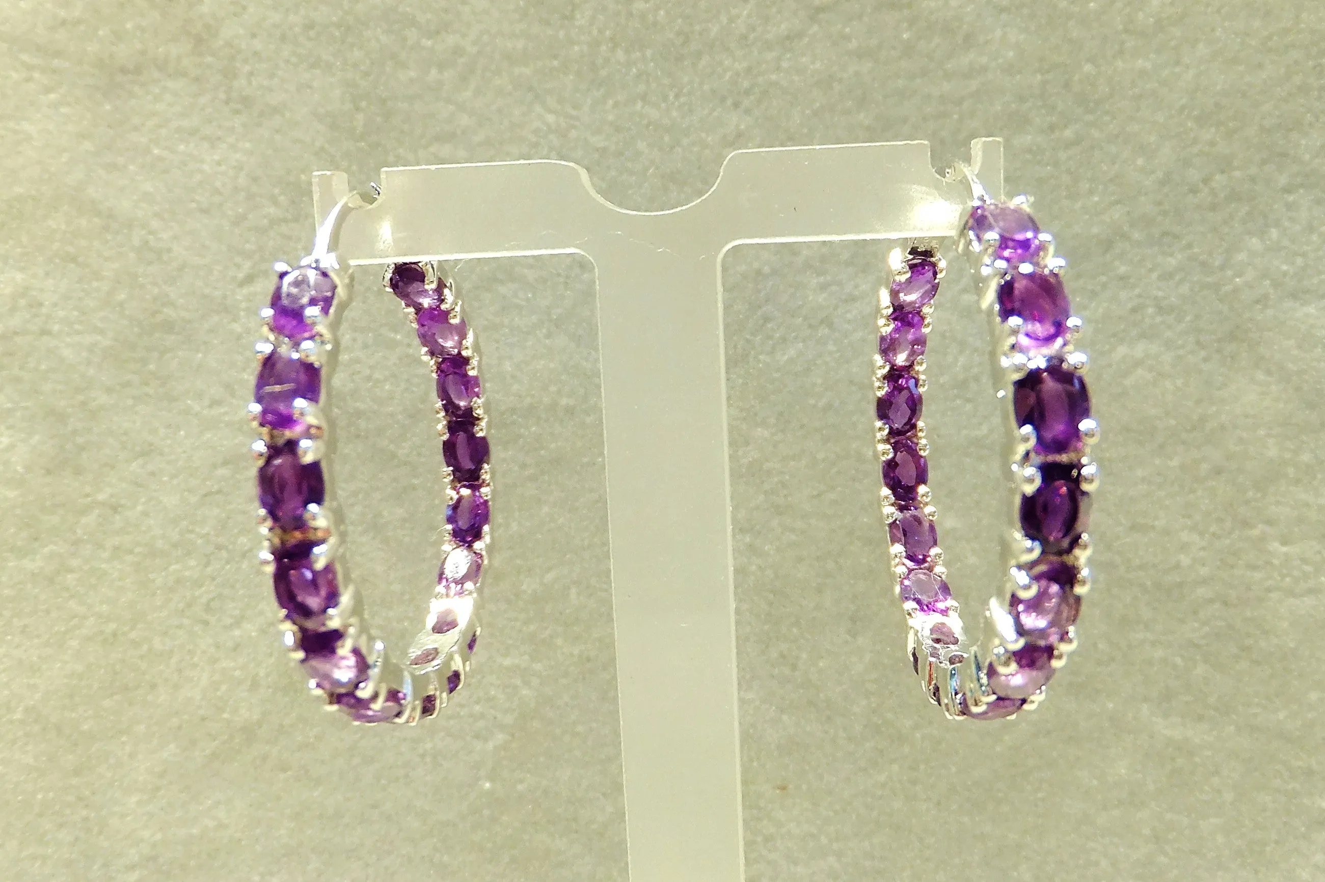 Genuine Amethyst Hoop Earrings