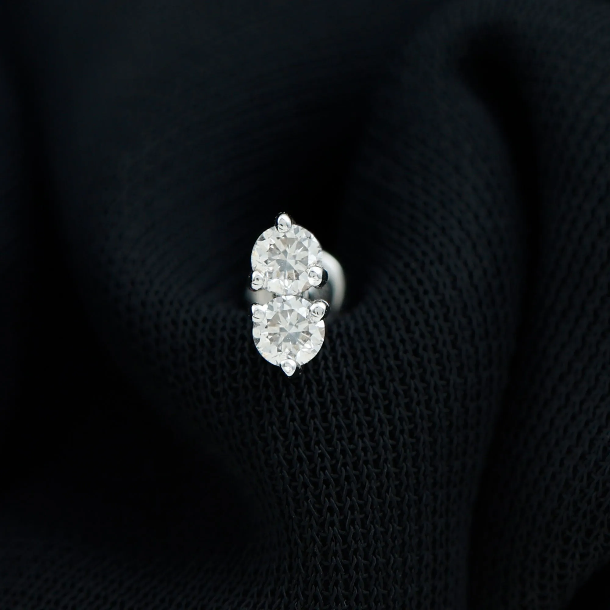 Genuine Diamond Two Stone Earring for Tragus Piercing