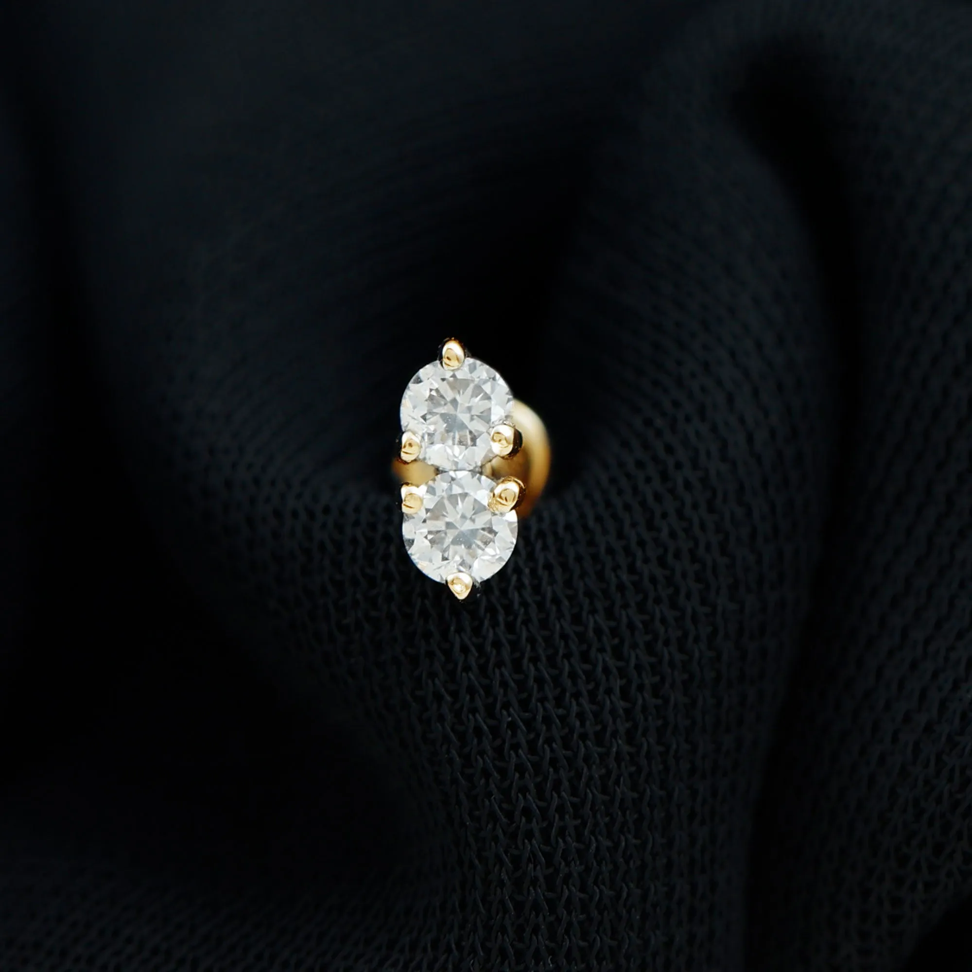 Genuine Diamond Two Stone Earring for Tragus Piercing