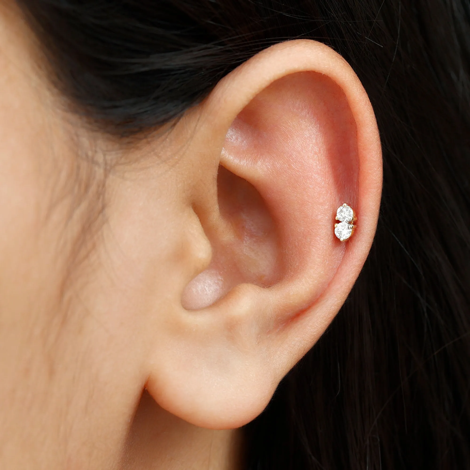 Genuine Diamond Two Stone Earring for Tragus Piercing