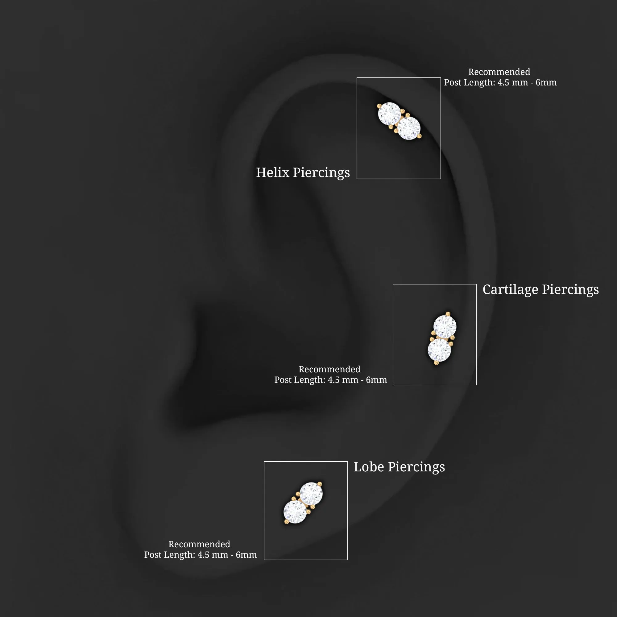 Genuine Diamond Two Stone Earring for Tragus Piercing