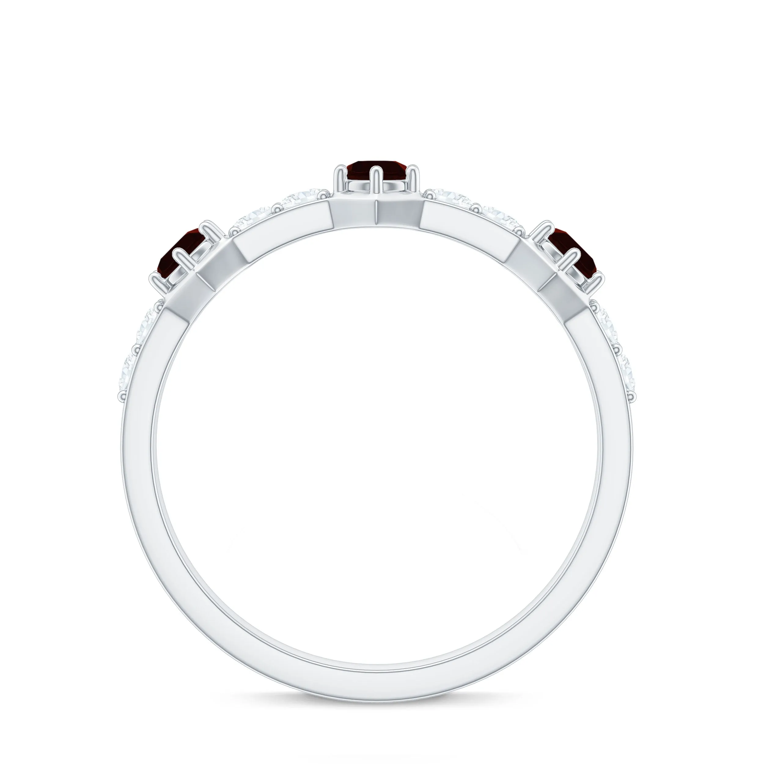 Genuine Garnet Semi Eternity Band Ring