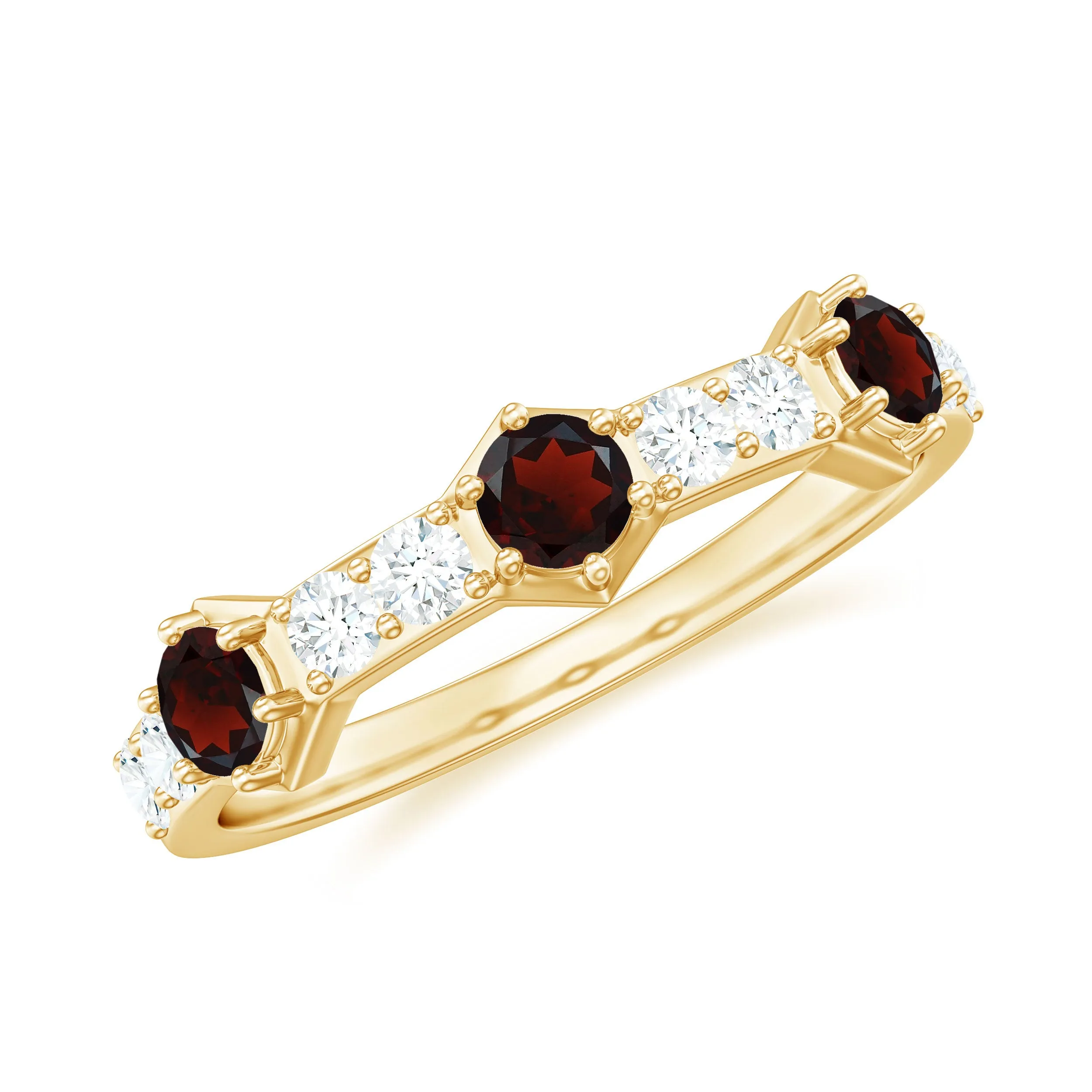 Genuine Garnet Semi Eternity Band Ring