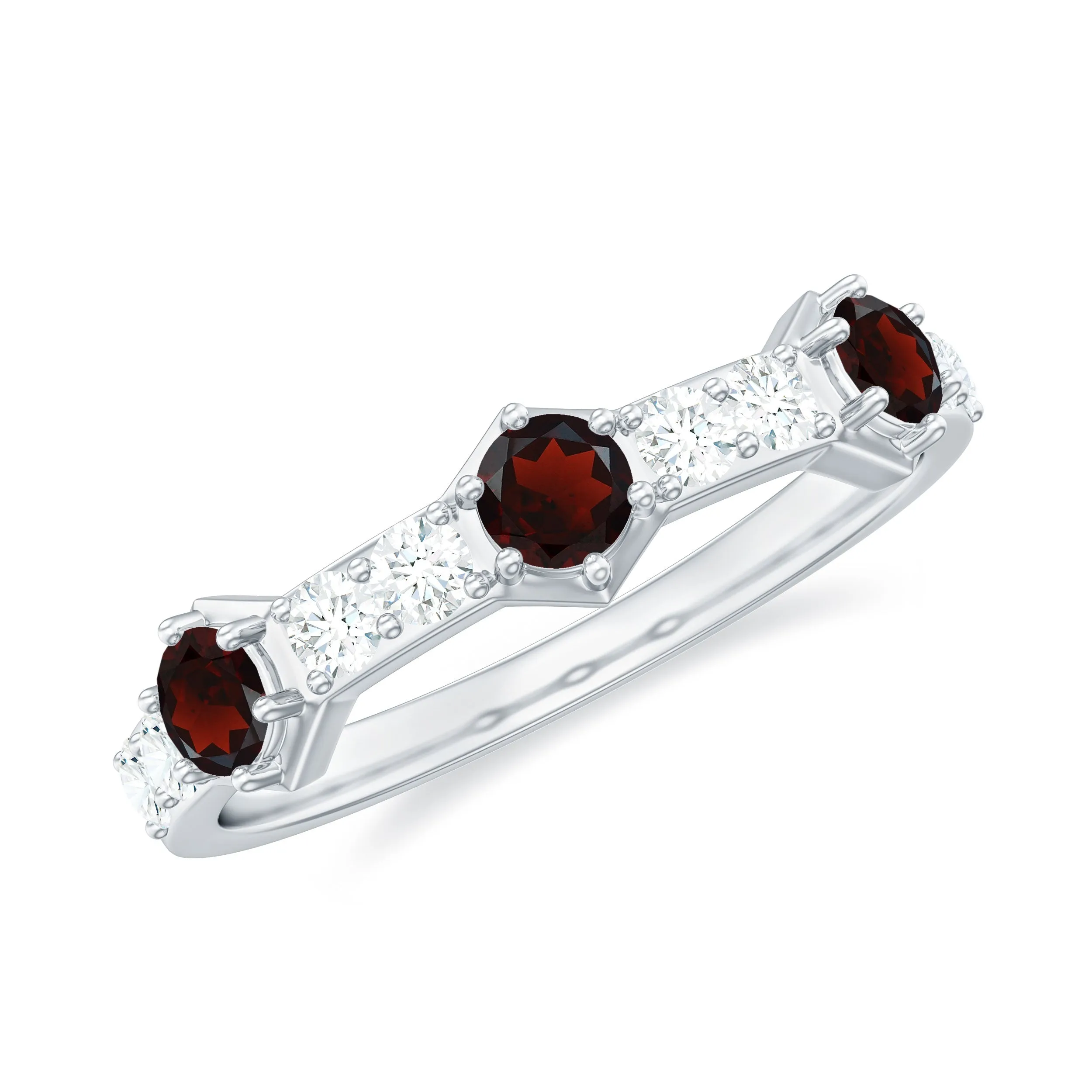 Genuine Garnet Semi Eternity Band Ring