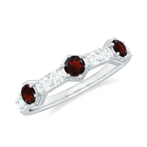 Genuine Garnet Semi Eternity Band Ring