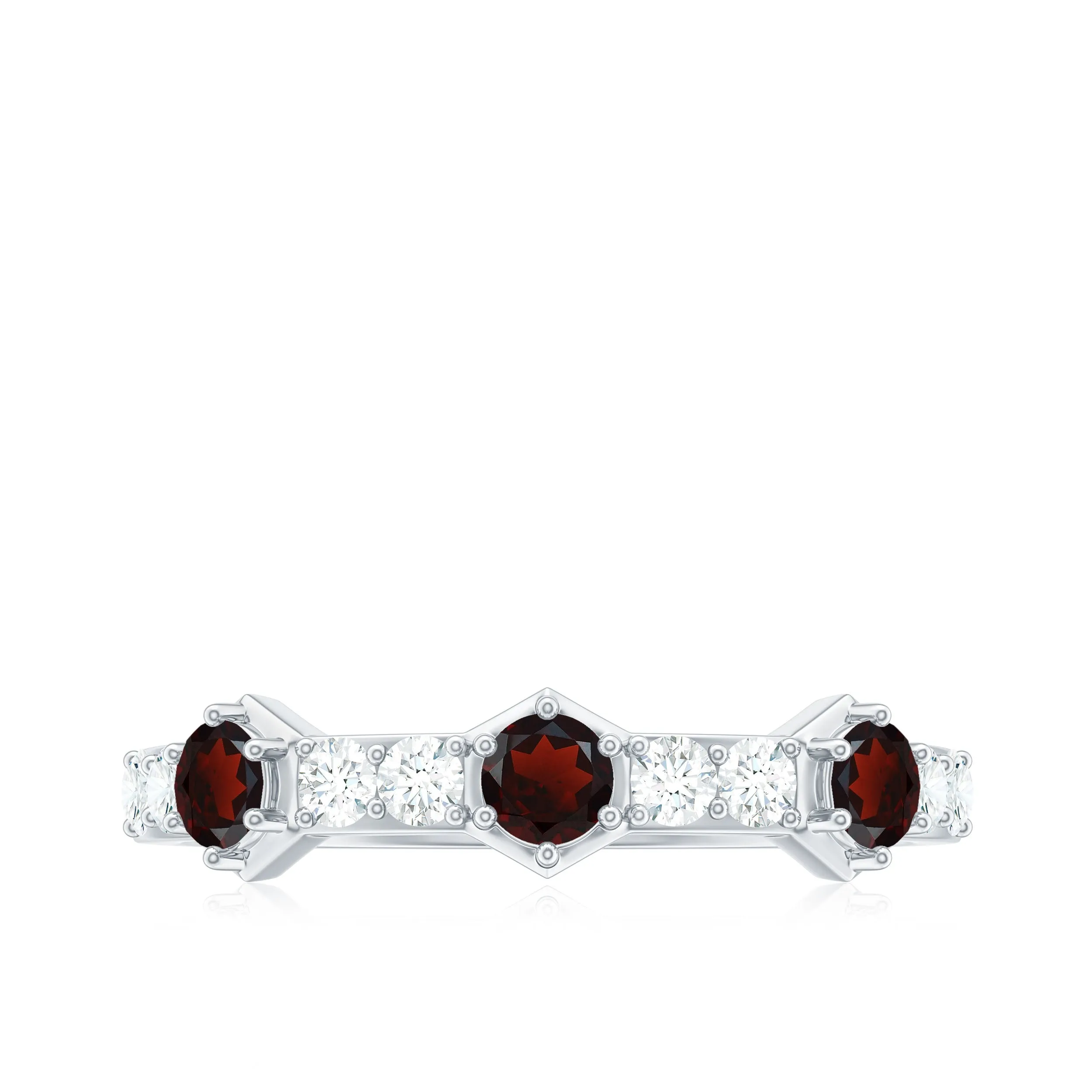 Genuine Garnet Semi Eternity Band Ring