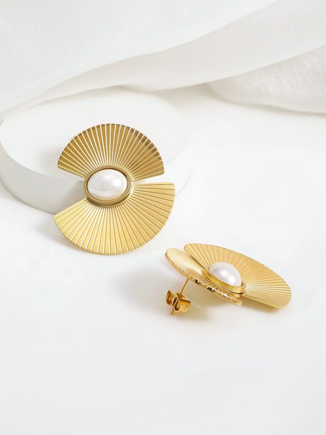 Gold Plated Geometric Stainless Steel Studs Earrings
