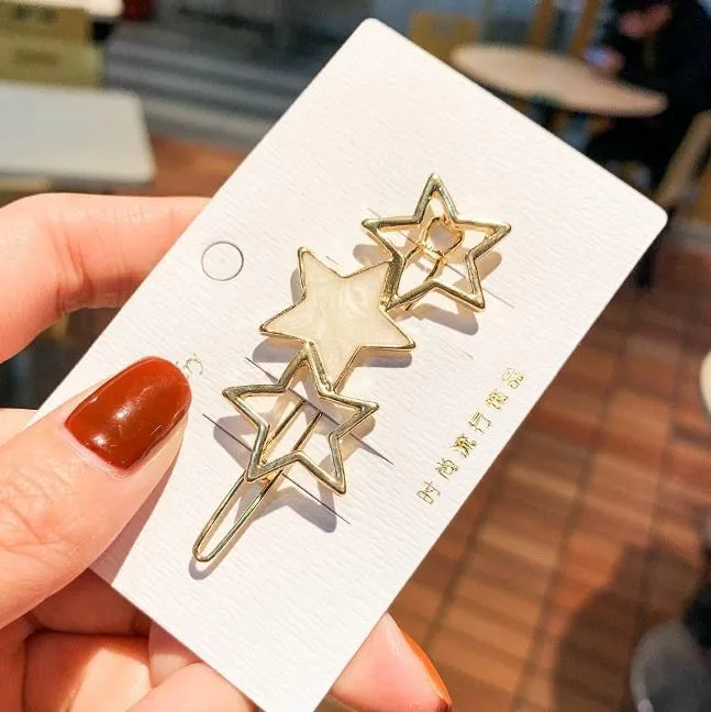 Golden Glossy Marble Stars Circles Hairpin
