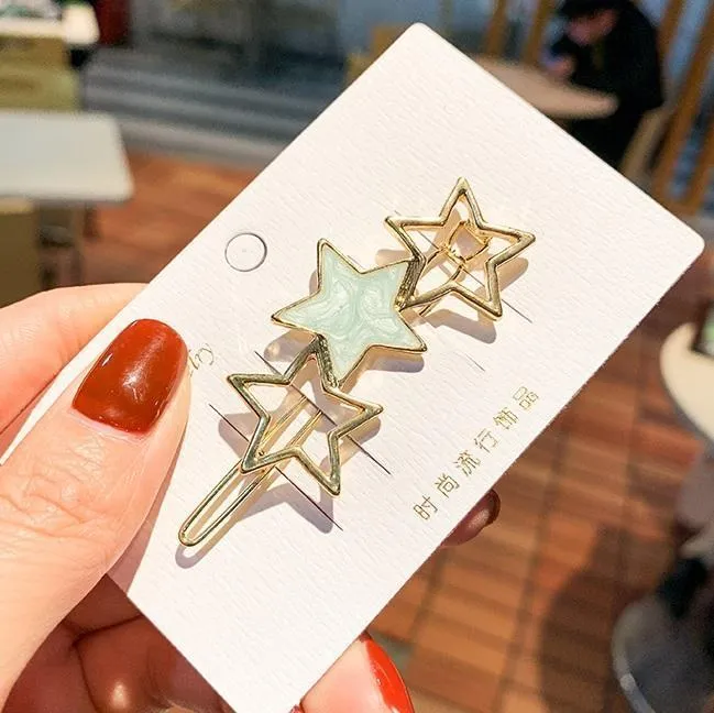 Golden Glossy Marble Stars Circles Hairpin
