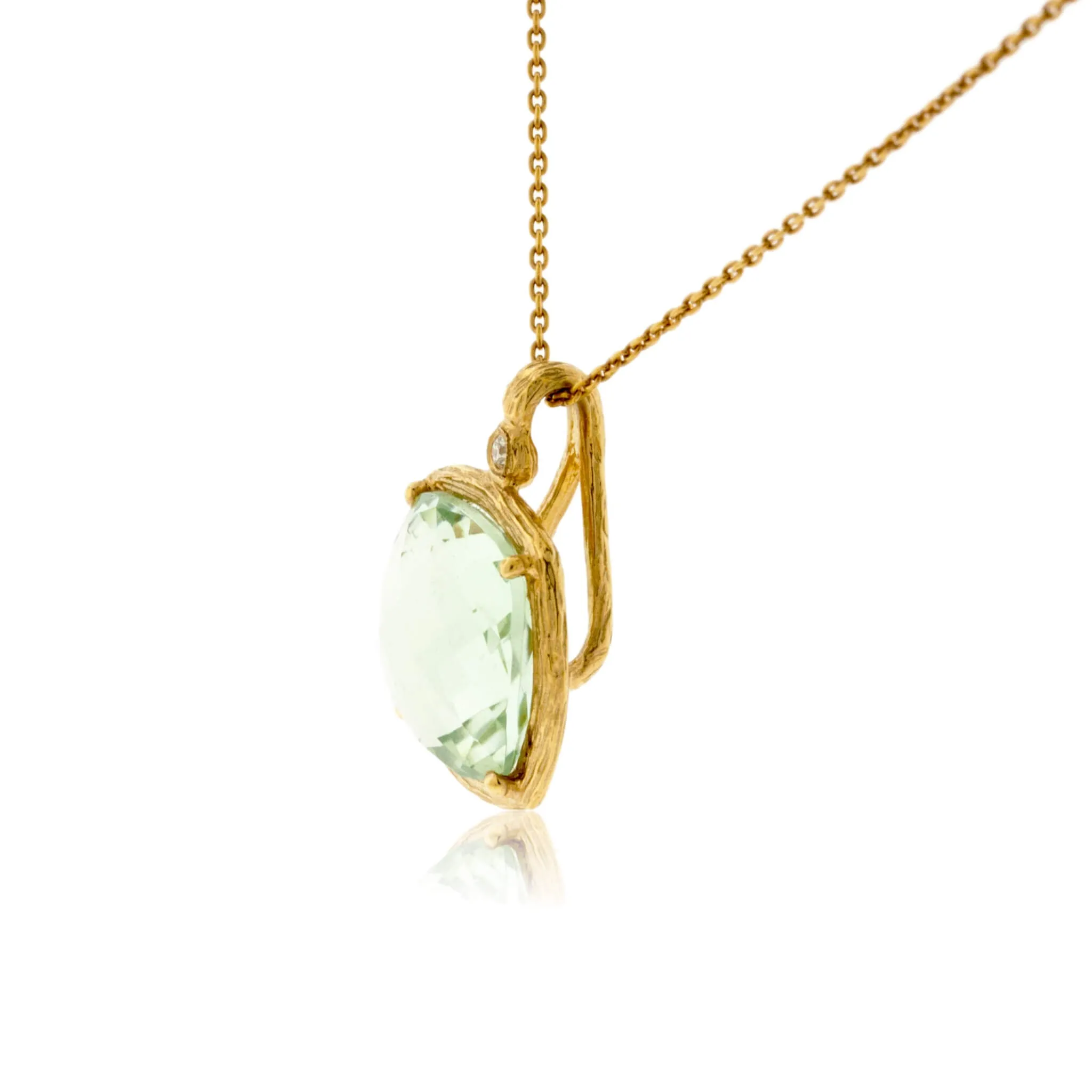 Green Amethyst and Diamond Textured Gold Necklace