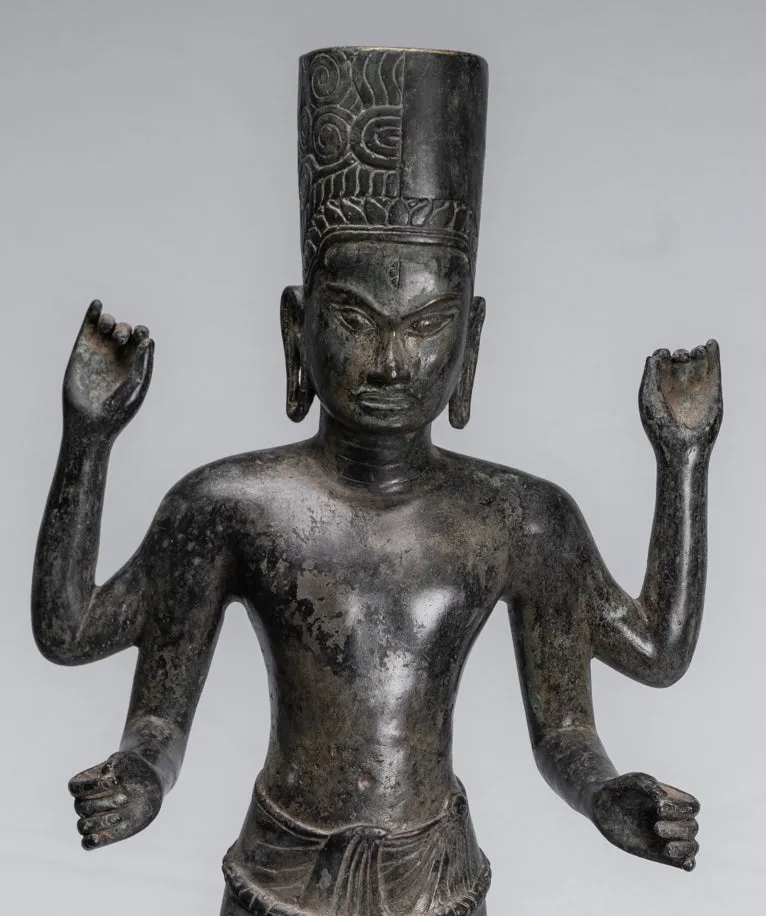 Harihara - Antique Phnom Da Style Bronze Khmer Hari Hara or Vishnu & Shiva - 77cm/31"