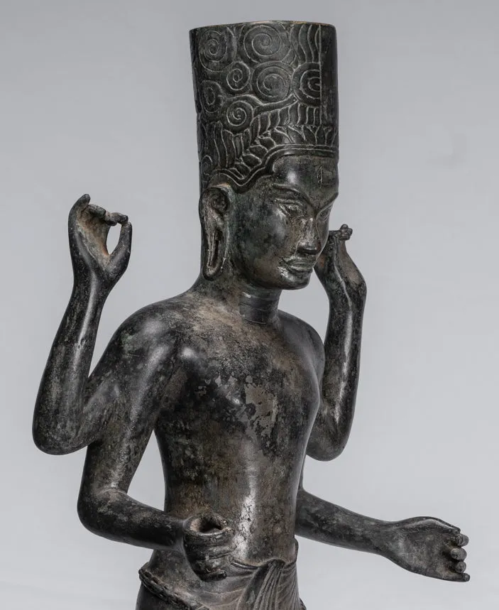 Harihara - Antique Phnom Da Style Bronze Khmer Hari Hara or Vishnu & Shiva - 77cm/31"