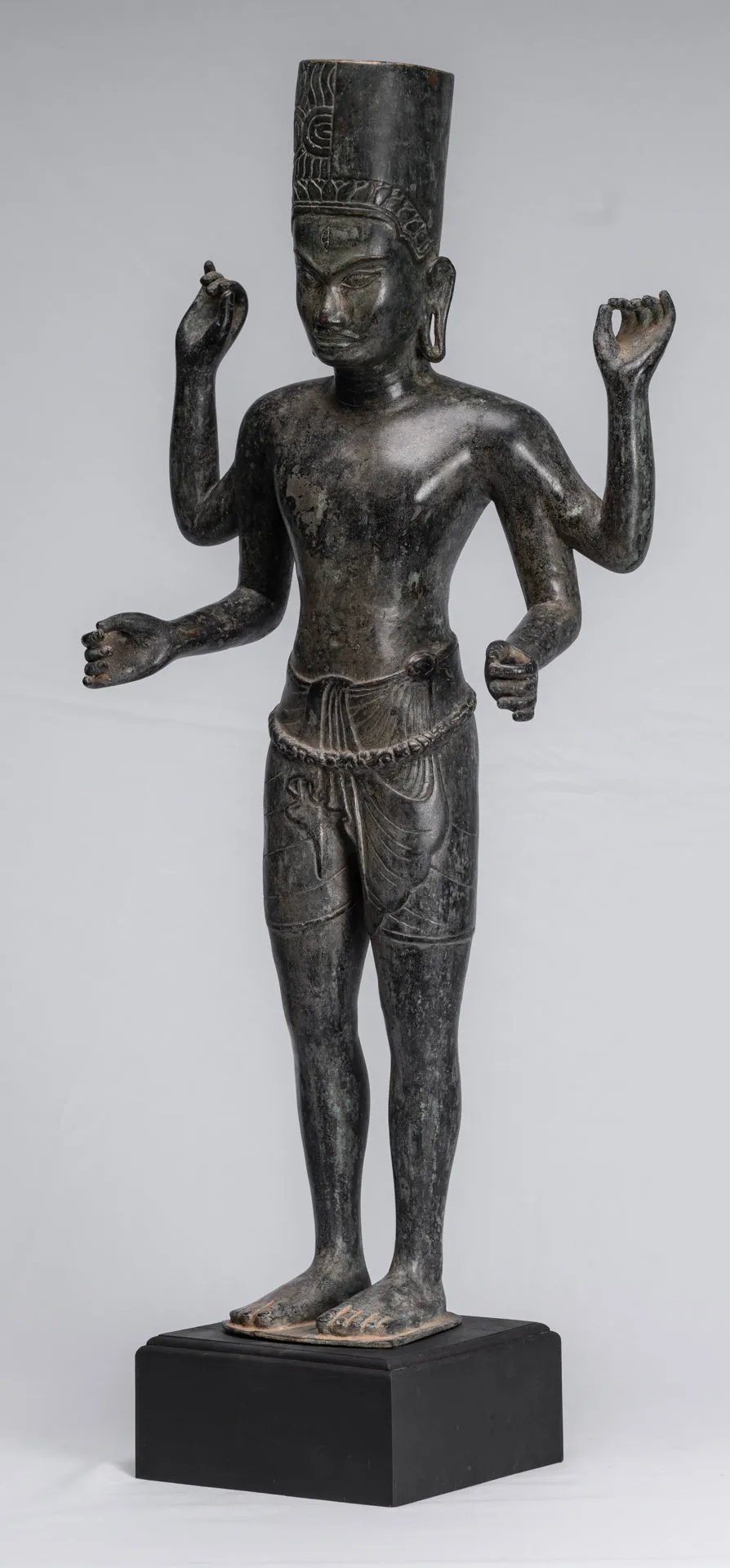 Harihara - Antique Phnom Da Style Bronze Khmer Hari Hara or Vishnu & Shiva - 77cm/31"