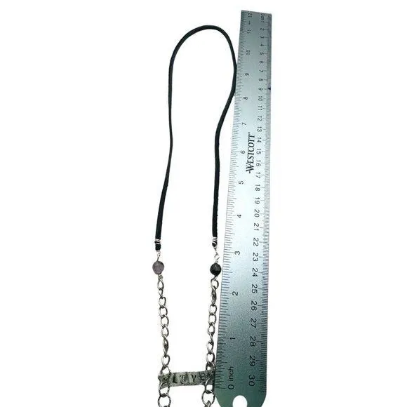 Heart Broken China Pendant W/ VNTG Garnet Tassel, Artisan Metalwork & Leather