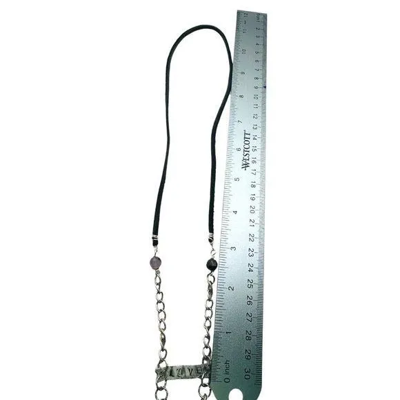 Heart Broken China Pendant W/ VNTG Garnet Tassel, Artisan Metalwork & Leather