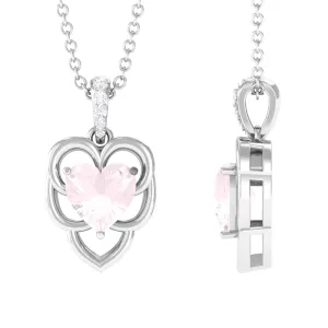 Heart Shape Solitaire Rose Quartz and Diamond Pendant