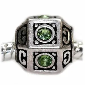 Hexagon w/ Light Green  Crystals August Peridot Birthstone  For Snake Chain Charm Bracelet